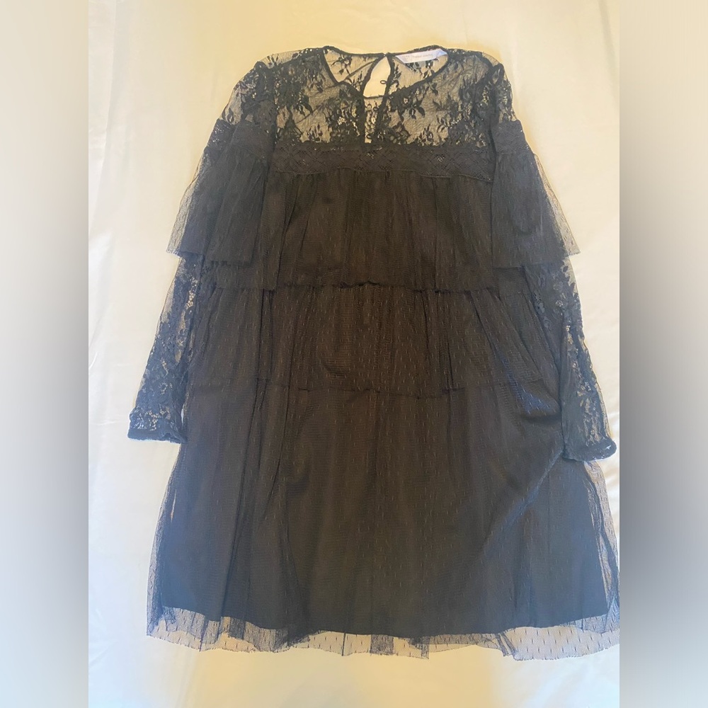 Zara Black Lace Tiered Mini Dress